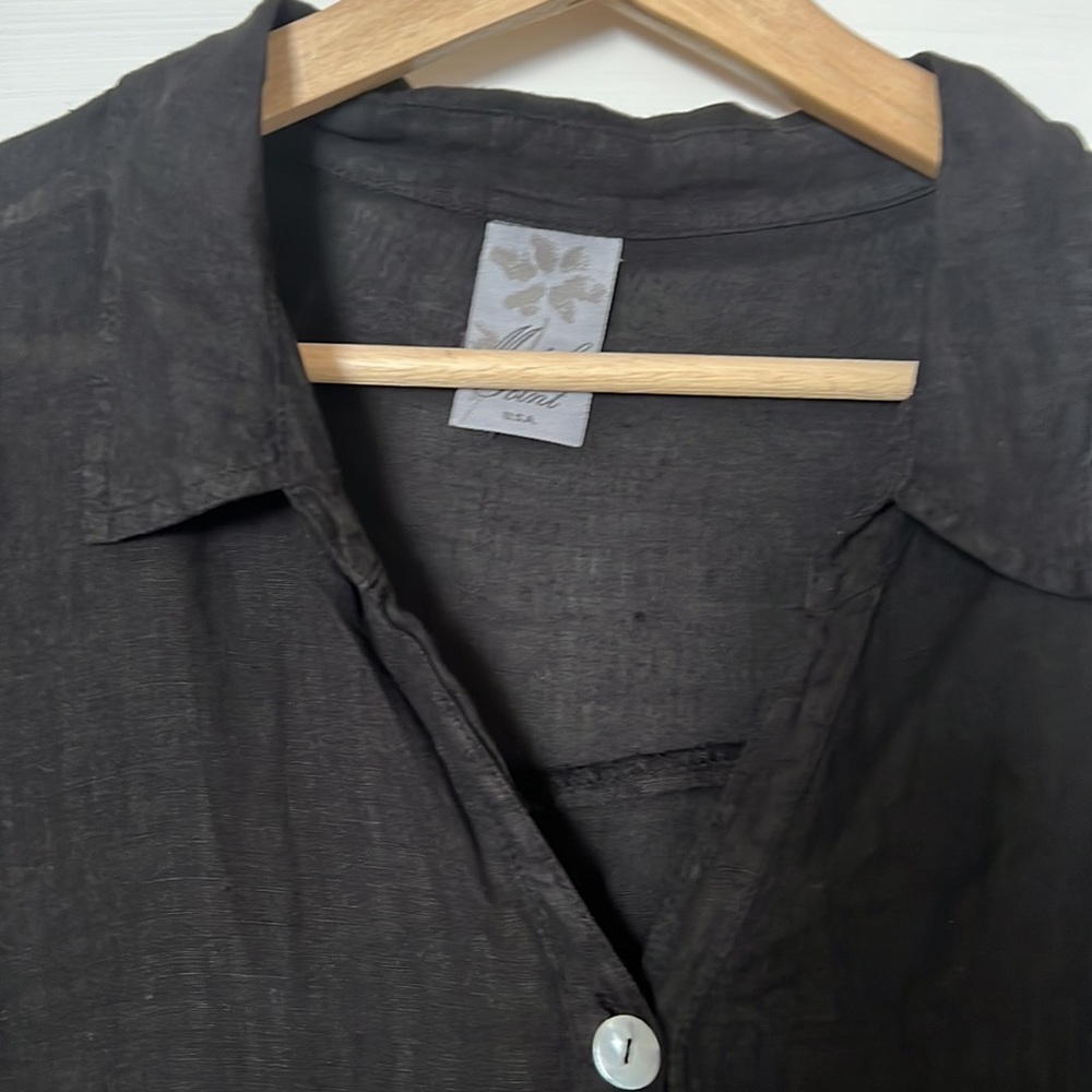 Match Point Black Linen Button Down Duster - image 4
